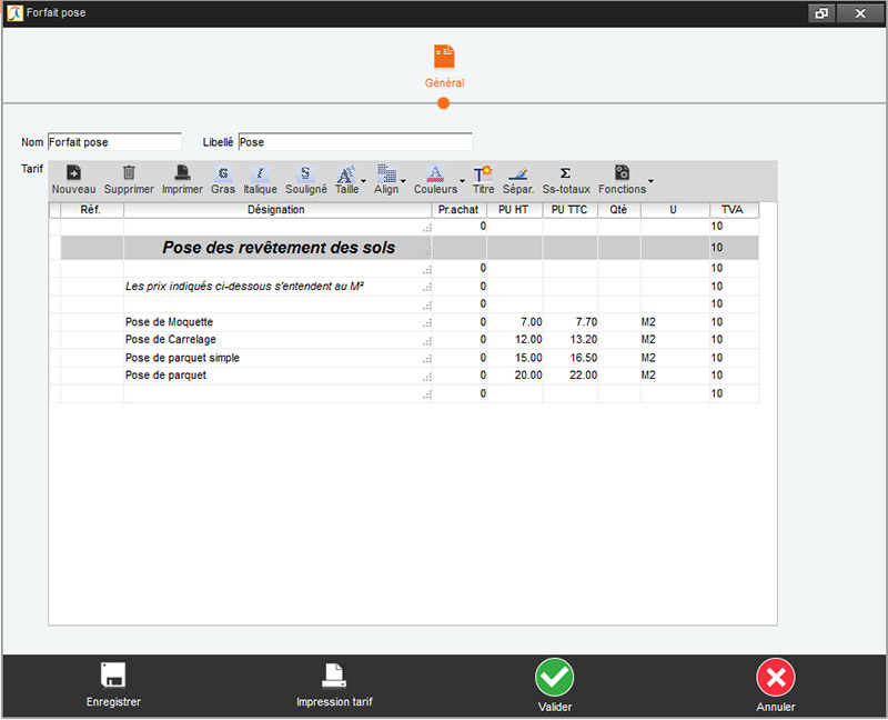 Fiche tarif